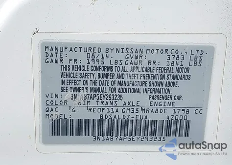 2014 Nissan Sentra Sv from USA, damaged, VIN 3N1AB7AP5EY293235